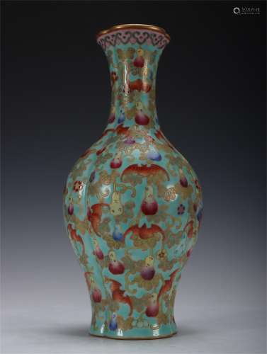 A Blue Glazed Famille Rose Porcelain Vase
