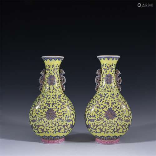 Pair of Blue & White Porcelain Vase with Flower Pattern