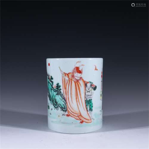 A Wu-Cai Glazed Porcelain Figure Patterned Brush Pot