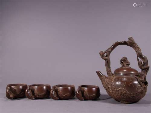 A Carved Yixing Zisha Tea Set