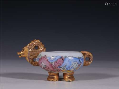 A Peking Glass Dragon Patterned Brush Washer