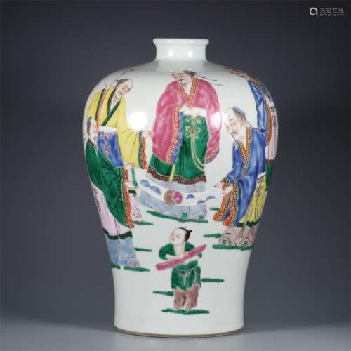 A Wu-Cai Glazed Meiping Vase with Figure & Story