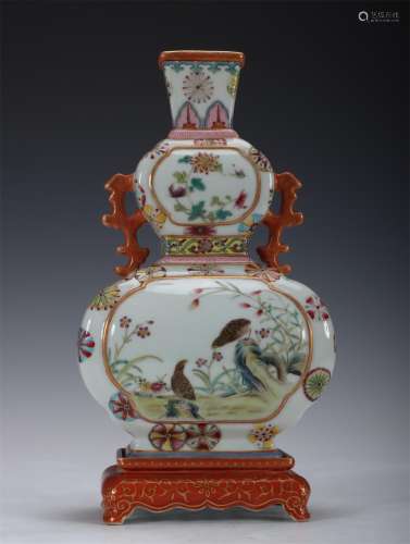 A Famille Rose Gourd Shaped Porcelain Vase