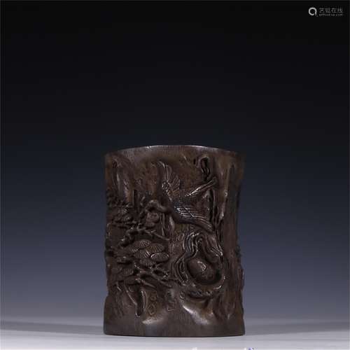 A Carved Agarwood Brush Pot