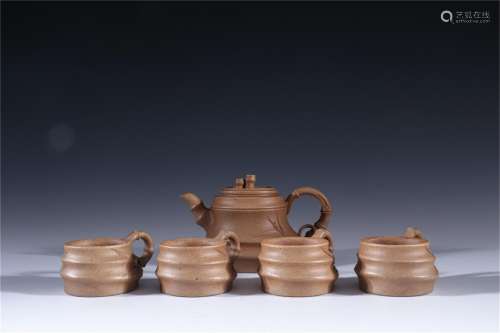 A Yixing Zisha Bamboo Patterned Tea Set