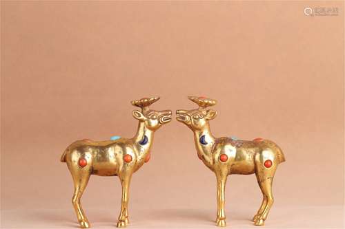 Pair of Gilt Bronze Deer Shaped Decorations