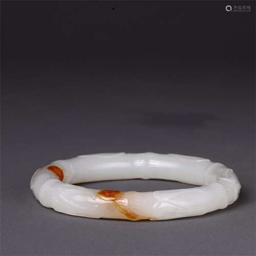 A Carved Jade Bamboo Patterned Bracelet