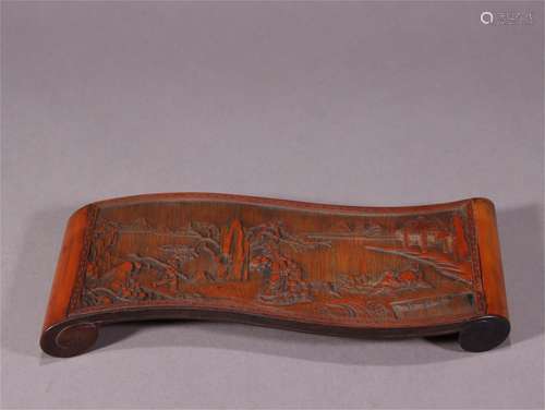 A Carved Bamboo Figure Patterned Ink Bed