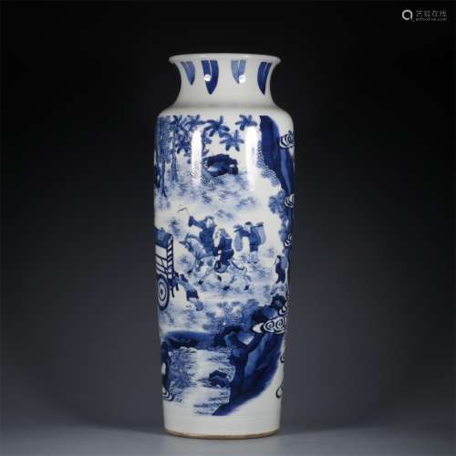 A Blue & White Figure Patterned Porcelain Vase
