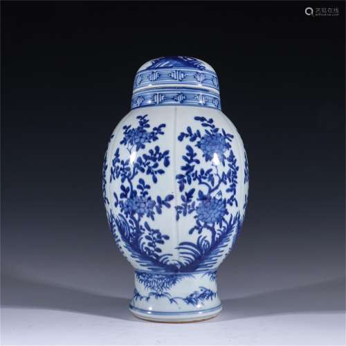 A Blue & White Flower Patterned Porcelain Jar