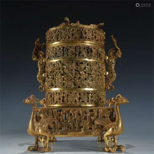 A Gilt Bronze Lidded Box with Phoenix Pattern