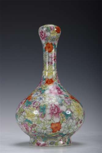 A Famille Rose Garlic-Mouth Porcelain Vase
