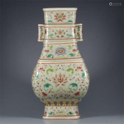 A Celadon Glazed Famille Rose Porcelain Vase
