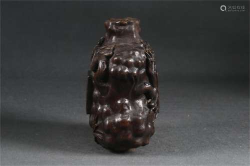 A Carved Agarwood Vase with Tree Pattern