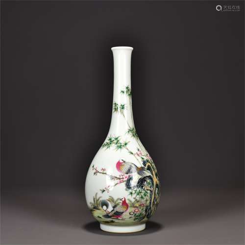 A Famille Rose Porcelain Long Neck Vase