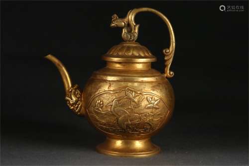 A Gilt Bronze Wine Pot with Phoenix Pattern