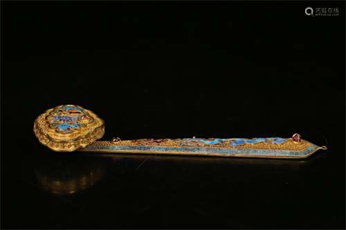 A Chinese Gilt Silver Ruyi