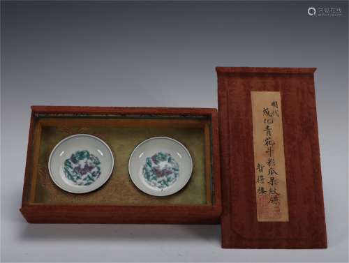 Pair of Dou-Cai Glazed Porcelain Plate with Fruit