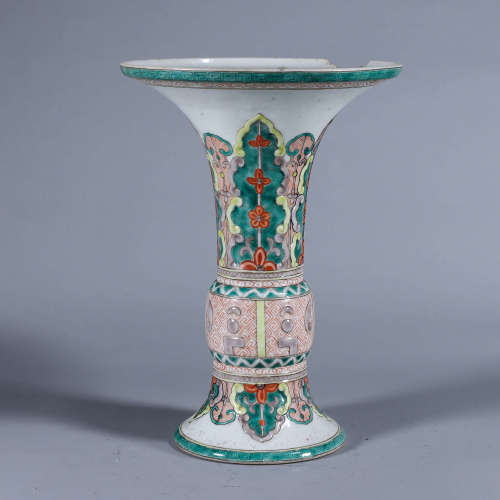 A multicolored porcelain beaker vase