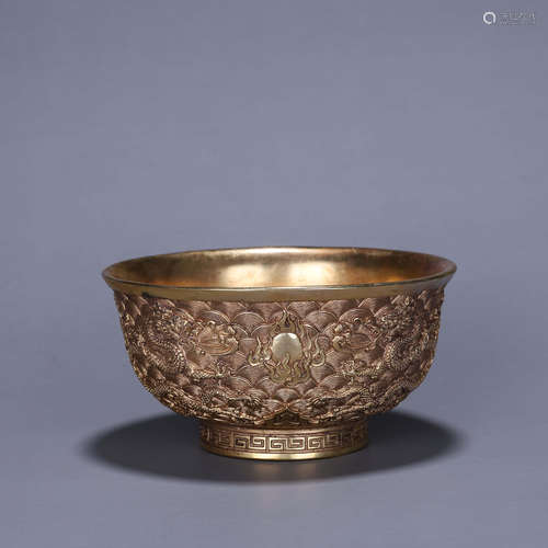 A seawater and dragon gilding copper bowl