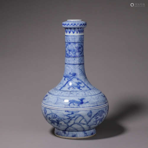 A blue and white sea beast porcelain vase