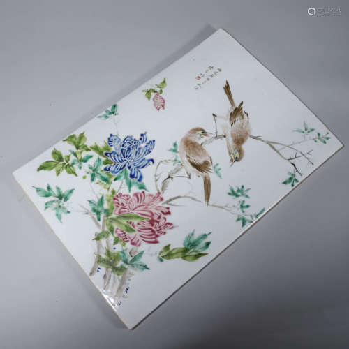 A famille rose bird and flower porcelain plaque