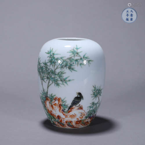 A famille rose bird and flower porcelain water pot