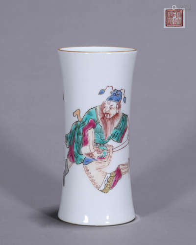 A famille rose figure porcelain brush pot