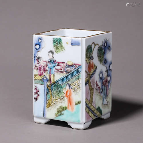 A famille rose figure porcelain brush pot