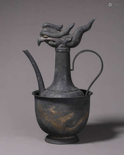 A silver phoenix bird wine pot