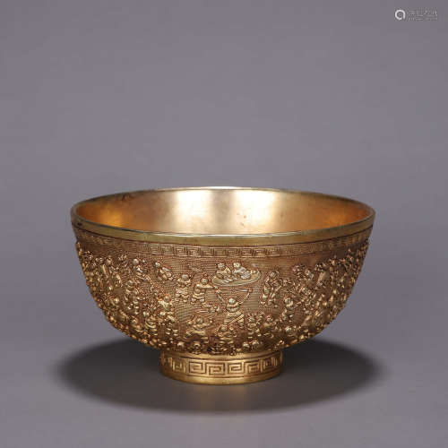 A figure patterned gilding copper bowl