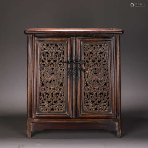 A qilin patterned fragrant rosewood bookcase
