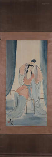A Chinese figure painting, Lin Fengmian mark