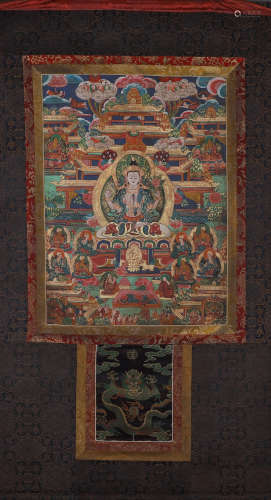 A Tibetan four-armed Guanyin thang-ga painting