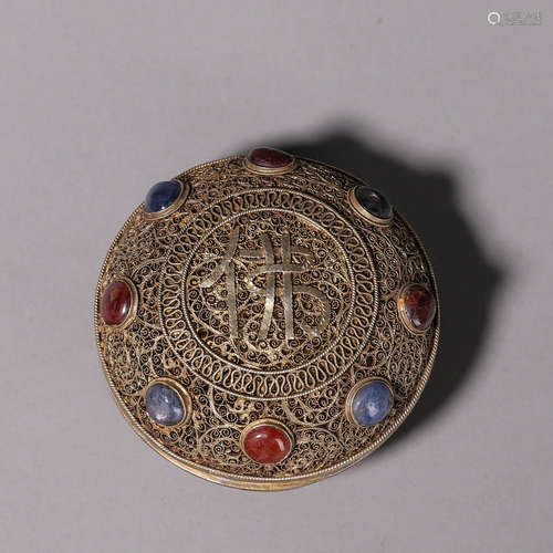 A gilding silver gem-inlaid rouge box