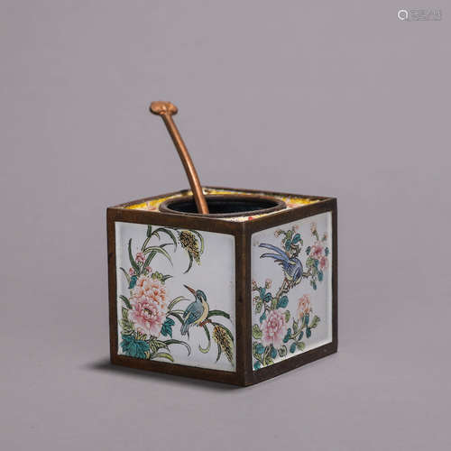 A bird and flower copper enamel water pot