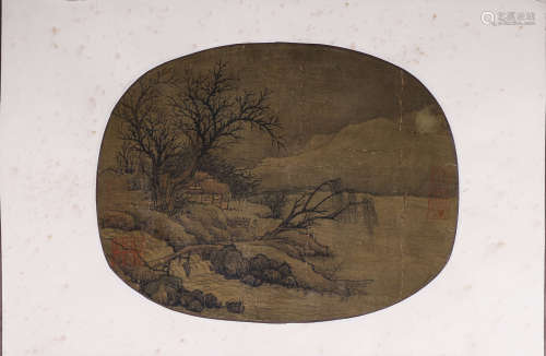 A Chinese landscape silk scroll