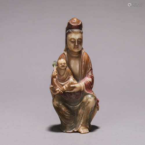 A Shoushan stone Guanyin ornament