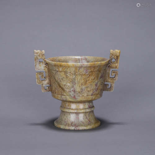 A taotie patterned Shoushan stone dragon cup