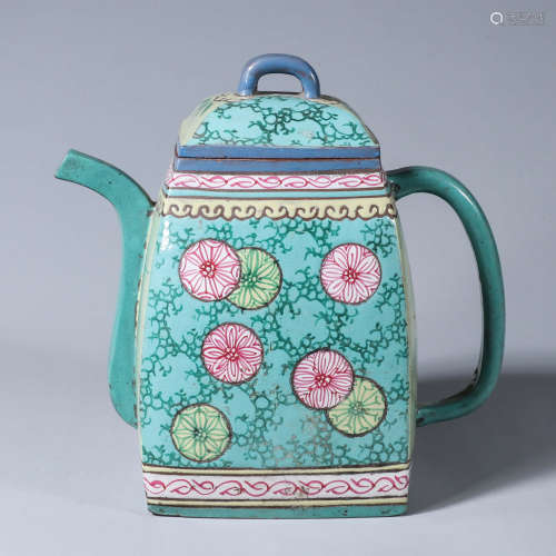 A famille rose flower zisha ceramic pot