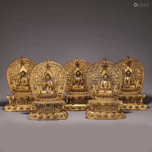 The gilding copper Five Dhyani Buddhas