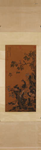 A Chinese bird-and-flower silk scroll, Jiang Tingxi mark