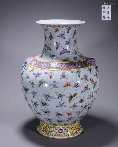 A famille rose butterfly porcelain zun