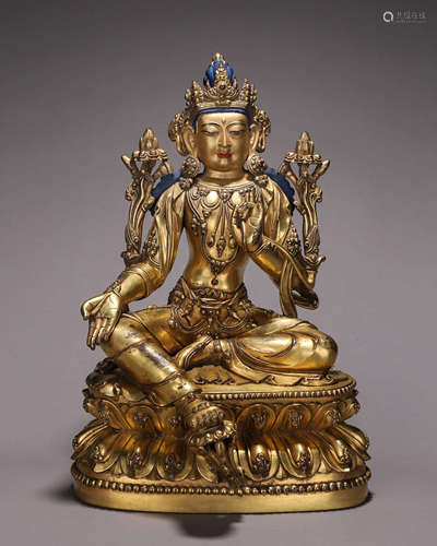 A gilding copper green tara statue