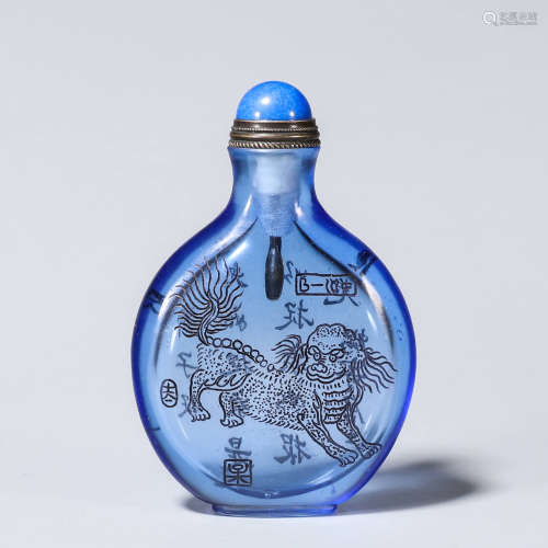 An inscribed qilin glass snuff bottle