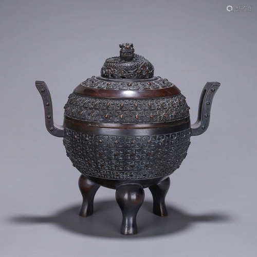 A dragon patterned double-eared copper censer