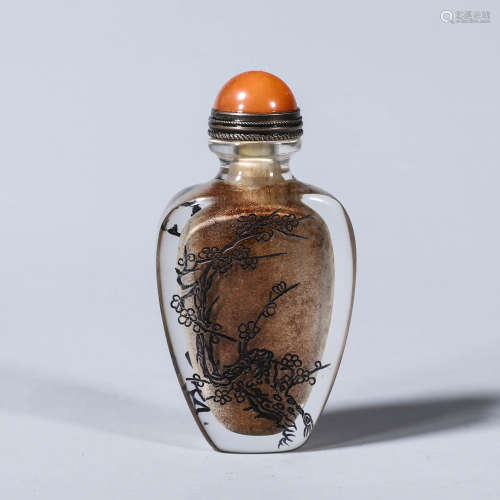 An inscribed plum blossom glass snuff bottle