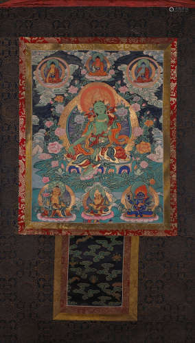 A Tibetan green tara thang-ga painting