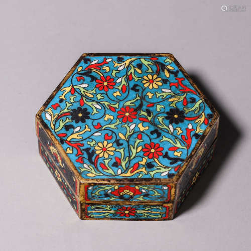 A cloisonne flower hexagonal box