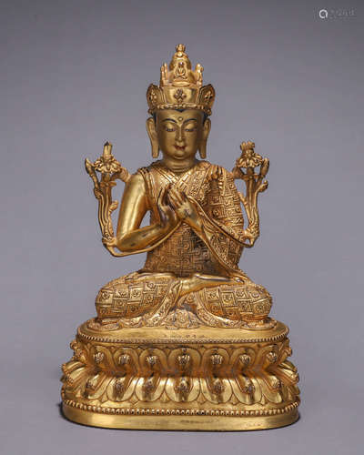 A gilding copper Manjusri bodhisattva statue